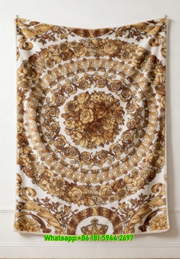 Versace Gold and White Baroque Floral Print Flannel Sofa Throw Blanket IMG_1763